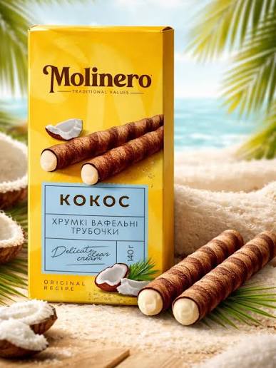 Вафельні трубочки 140г Молінеро з кокосовим кремом
